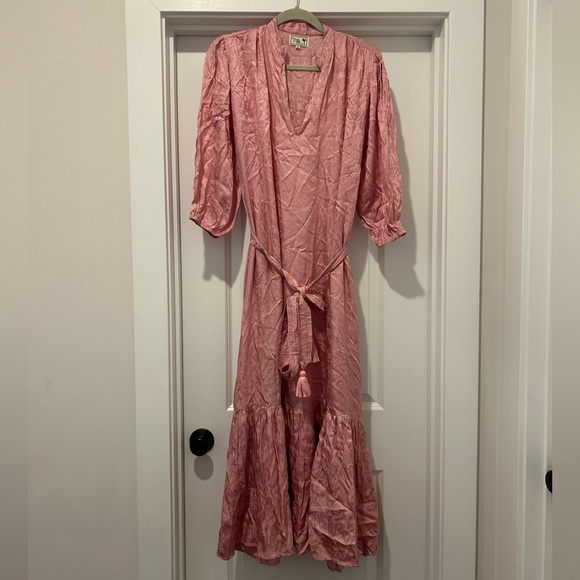 Mille Resort and Travel Ada Tassel Belted Dress in Pink Jacquard - Picture 4 of 10